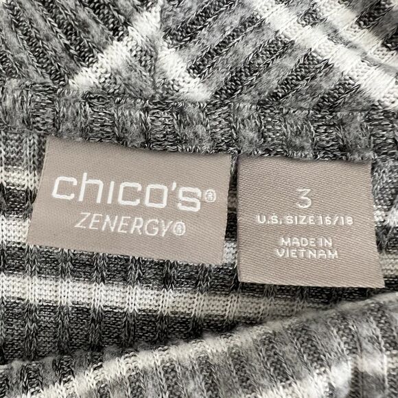 Chico’s Zenergy Cowl Neck Sweater Women’s 3 XL 16/18 Gray White Striped Ribbed - Picture 5 of 15